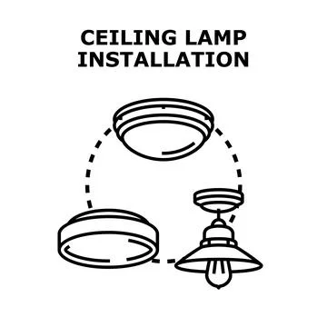 Ceiling lamp installation process or home lighting Stock Illustration