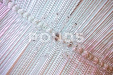 Ceiling lamp - Wedding Setup decoration during Reception - Tender pink and white Stock Photos