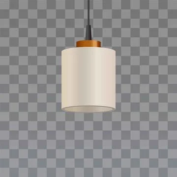 Ceiling lamp with white lampshade cylindrical shape, vector switch off hanging Stock Illustration