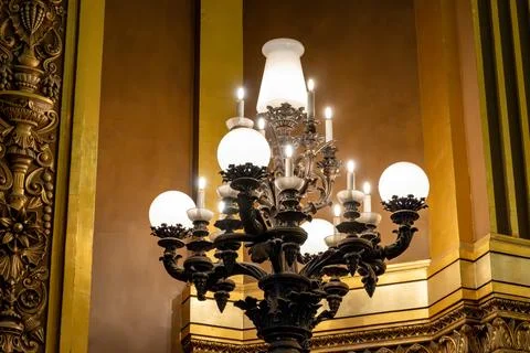 Ceiling lamps and architectural elements eclectic Beaux-Arts style of Secon.. Stock Photos