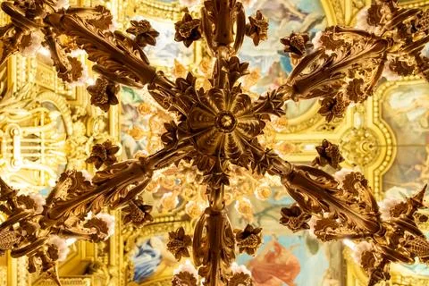 Ceiling lamps and architectural elements eclectic Beaux-Arts style of Secon.. Stock Photos