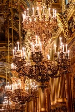 Ceiling lamps and architectural elements eclectic Beaux-Arts style of Secon.. Stock Photos