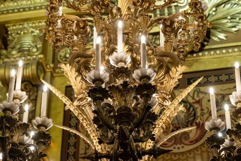 Ceiling lamps and architectural elements eclectic Beaux-Arts style of Secon.. Stock-Fotos