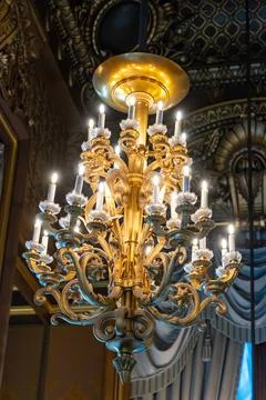 Ceiling lamps and architectural elements eclectic Beaux-Arts style of Secon.. Stock-Fotos