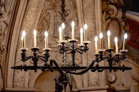 Ceiling lamps and architectural elements eclectic Beaux-Arts style of Secon.. Stock Photos