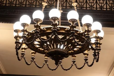 Ceiling lamps and architectural elements eclectic Beaux-Arts style of Secon.. Stock-Fotos