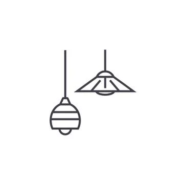 Ceiling lamps vector line icon, sign, illustration on background, editable Stock Illustration
