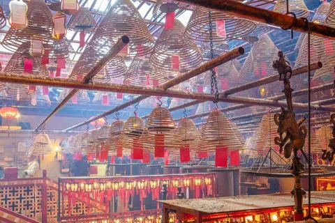 Ceiling with Lanterns in a Buddhist Temple Stock Photos