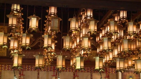 Ceiling of lanterns in Japanese temple Stock Footage 86758922
