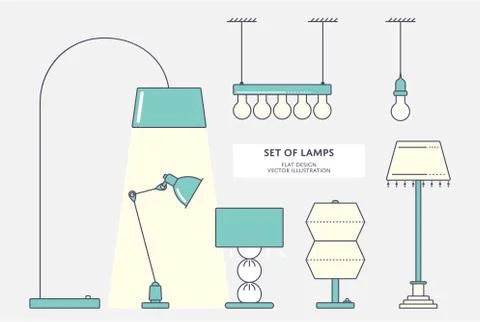 Ceiling light and classic table lamp. Flat design. Stock Illustration