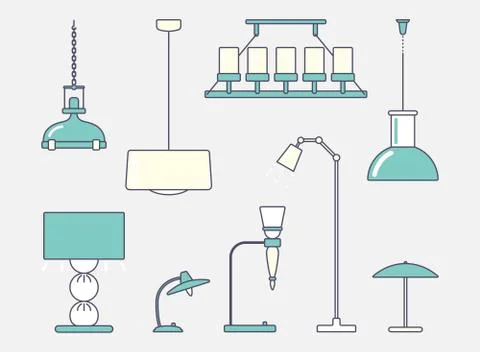 Ceiling light and classic table lamp. Flat design. Stock Illustration