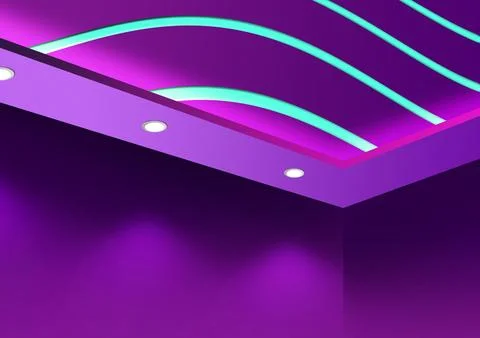 Ceiling Light Interior Design Using Downlight LED Ambiance Light Violet Color Stock Photos