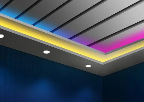 Ceiling Light Interior Design Using Downlight and LED Ambiance Light 3d ill.. Stock Photos