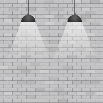 Ceiling lights on grey brick wall background Stock Illustration