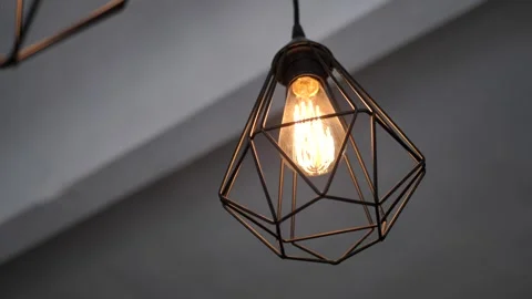 Ceiling lights.decorative light bulb in the house.Beautiful design in loft style Stock Footage 260975956