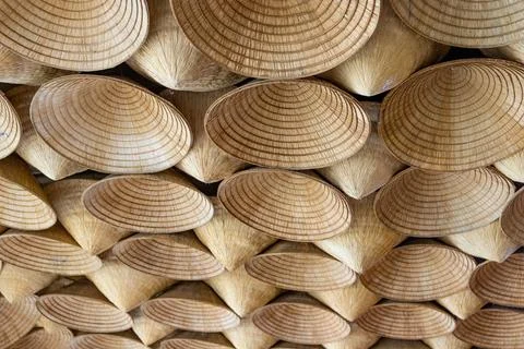 Ceiling made of vietnamese conical hats. Stock Photos