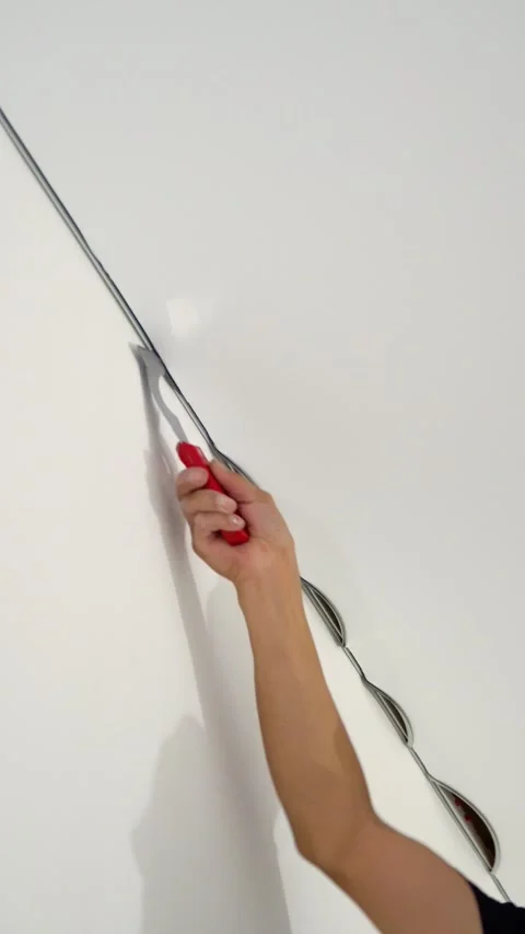 Ceiling Membrane Installation Around Wall Opening Stock Footage 345981427