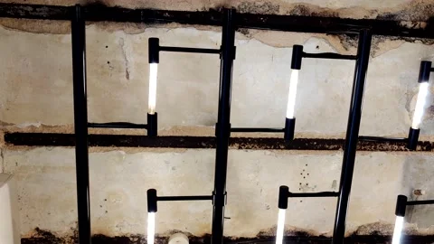 Ceiling with metal construction and white light Stock Footage 156804975