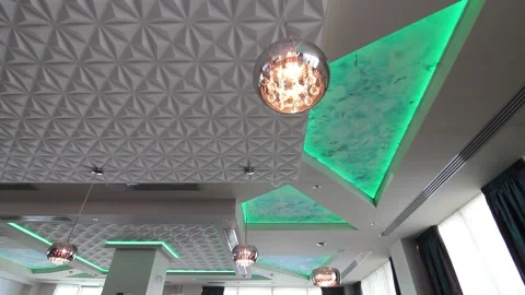 Ceiling with modern decor in a restaurant or reception hall to invitations 2 Stock Footage 171062226