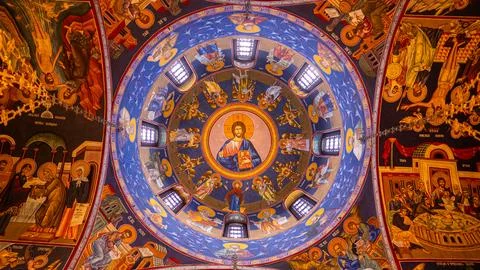 Ceiling Mosaic of Jesus Christ Inside Saint Sava Church, July,13,2026 Belgrade, Stock Photos