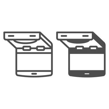 Ceiling mounted car TV line and solid icon, monitors and TV concept, flip down Stock Illustration
