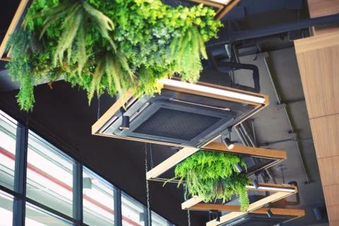 Ceiling mounted cassette type air conditioner for large rooms, exhibition roo Stock Photos