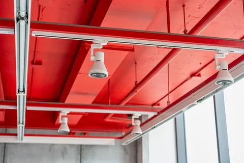 Ceiling mounted cassette type air condition units with other parts of ventila Stock Photos