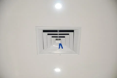Ceiling mounted cassette type air conditioner. Air conditioner system. Rect.. Stock Photos