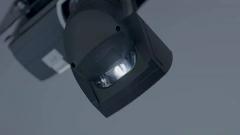 Ceiling-Mounted Projector Lens Illuminating and Emitting Light in Modern Stock Footage 334541804