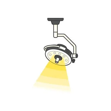 Ceiling-mounted surgical examination light with a bright yellow beam, isolate Ilustração Stock