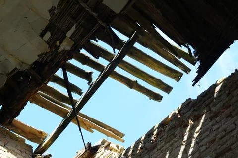 Ceiling in the old castle is destroyed Stock Photos