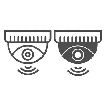 Ceiling outdoor wireless surveillance camera, cctv line and solid icon, CCTV Stock Illustration