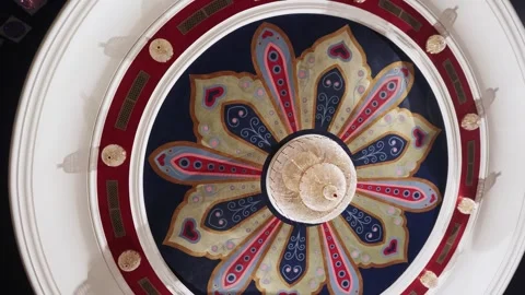 The ceiling painted with Tatar patterns and the chandelier Vídeos de archivo 245476828