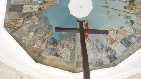 Ceiling painting in Basiclica of Santo Nino, Cebu, the Philippines Stock Footage 130706839