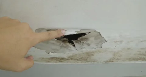 Ceiling panels problem outside house from water pipes damaged or rainy leaked. Stock Footage 254936529