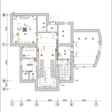 Ceiling Plan Drawing ceiling plan with elements of lighting and furniture ... Foto stock
