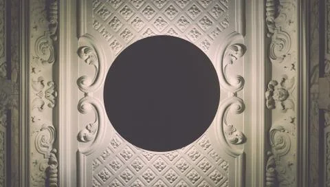 Ceiling with round lamp in an old house in Amsterdam, The Netherlands Foto stock
