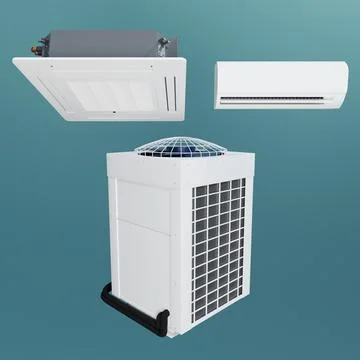 Ceiling, split air conditioner and outdoor unit 3d Stock Illustration