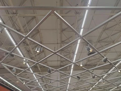 Ceiling structure with modern lighting Stock Photos