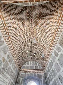 Ceiling of a temple built with bricks and mortar in Gothic architecture Stock Photos