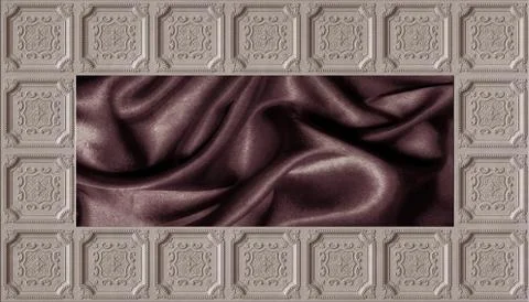 Ceiling tile and silk, decorative ceiling wallpaper backdrop. Stock Illustration