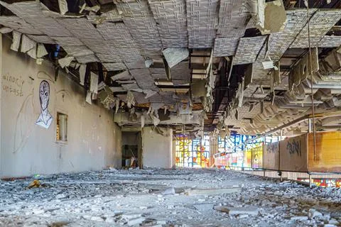Ceiling tiles peeled off the ceiling Stock Photos