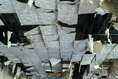 Ceiling tiles peeled off the ceiling Stock Photos