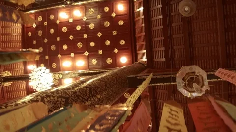 Ceiling of Wat Chedi Luang, Decorated with Gilded Patterns and Shapes Stock Footage 101673864