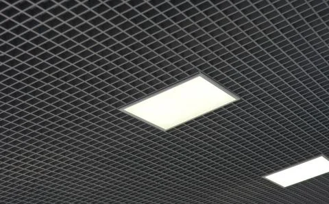 Ceiling with white square lamps Stock Photos