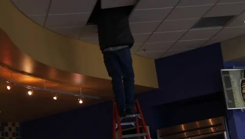 Ceiling Worker Stock Footage 1003674