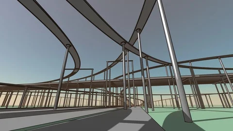 Cel Shaded Highway Interchange Background 2 Stock Footage 112362057