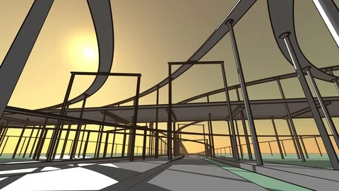 Cel Shaded Highway Interchange Background 3 Stock Footage 112362060