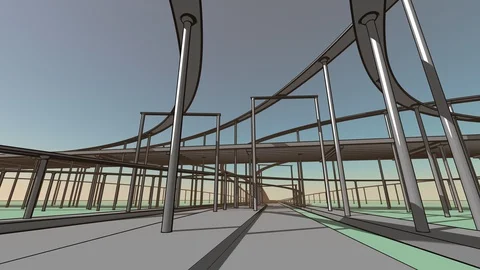 Cel Shaded Highway Interchange Background 1 Stock Footage 112362066