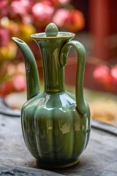 A celadon teapot placed on a tea table in an old Nanning residence Stock Photos